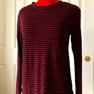 H&M Tops | Women’s Extra Long Sleeve Top w/ Black and Maroon Stripes